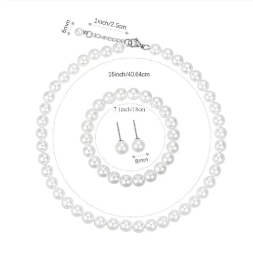 LZMEI White Faux Hand Knotted Glass Imitation Pearls Necklace Earring Jewelry Set for Women and Girls