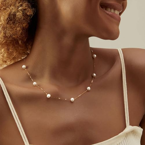 VRIUA Pearl Necklaces for Women - 14k Gold Plated Simple Everyday Minimalist Necklaces for Women  
VRIUA Pearl Necklaces