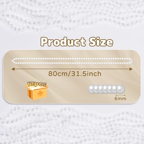 12 Pack Faux Pearl Necklace for Women Bulk White Pearl Jewelry 1920s Party Favors Wedding Bridal Shower Decorations
| W