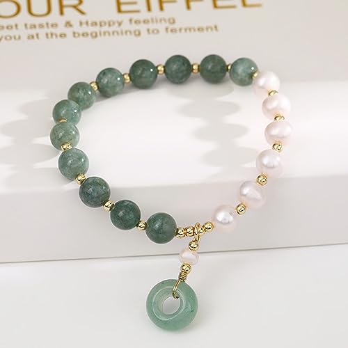 BigBigMe Burmese Jade Pearl Bracelet for Women Elastic Beaded Jewelry