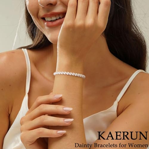 KAERUN Pearl Gold Bracelets for Women Trendy 14K Gold Plated Dainty Pearl Beaded Adjustable Chain Bracelets Non Tarnish