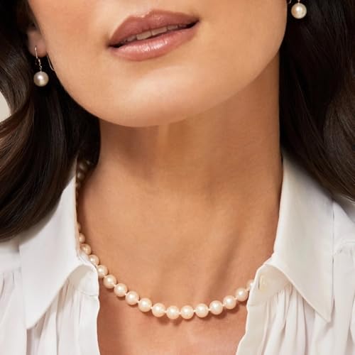 The Pearl Source Real Pearl Necklace for Women | AAA+ Quality Round White Freshwater Pearls | 18 Inch Gold Clasp Pearl S
