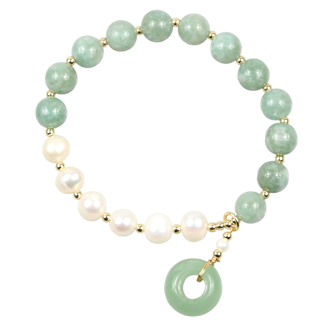 BigBigMe Burmese Jade Pearl Bracelet for Women Elastic Beaded Jewelry