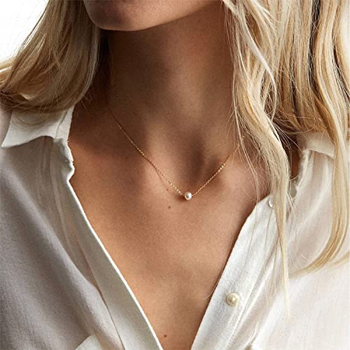 MKALAN Real Gold Plated Pearl Necklaces for Women Everyday JewelryGift 14K Dainty Cute Pearl Necklace