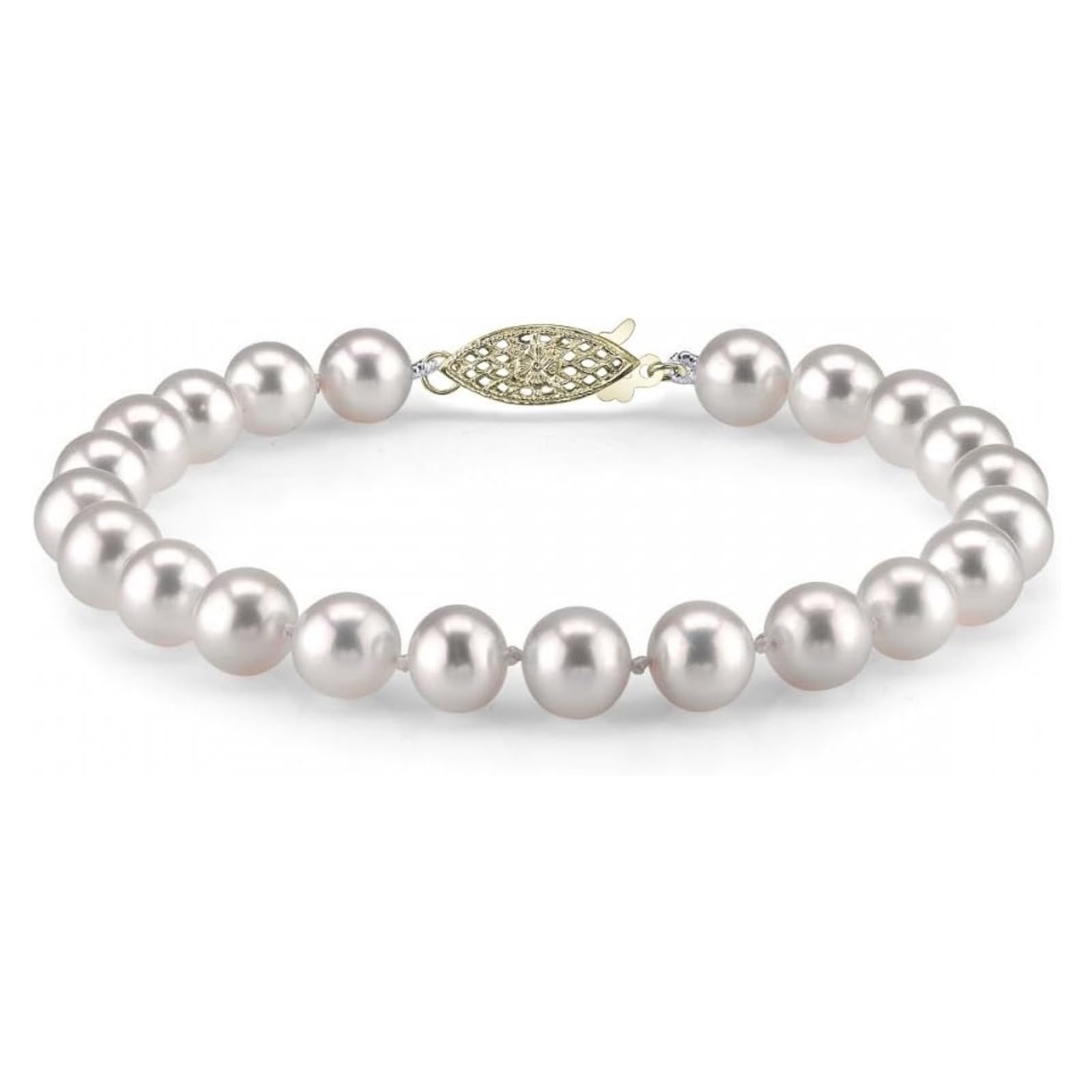 The Pearl Source White Freshwater Pearl Bracelet for Women - 14k Gold Plated Sterling Silver Clasp with Genuine Cultured