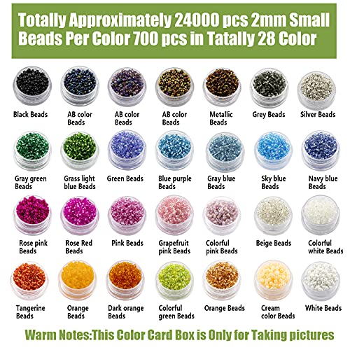 24000Pcs 2mm Glass Seed Beads Kit for Jewelry Making Supplies
| 28 Colors Small Beads Kit for Girls, Women and Adults B