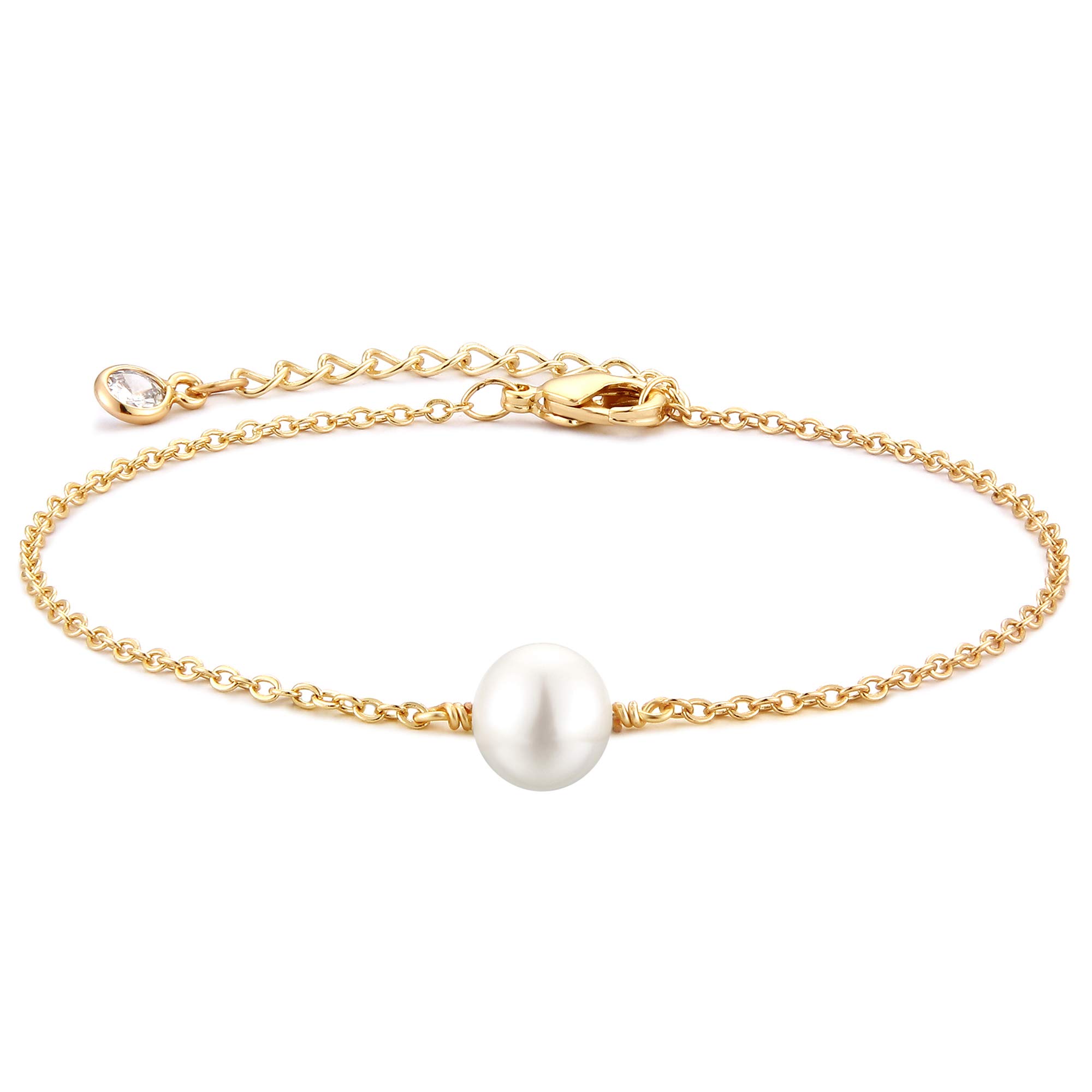 VACRONA Gold Tiny Beaded Bracelet for Women
| 14K Gold Plated Chain Bracelet Adjustable for Women
| Dainty Tiny Pearl B